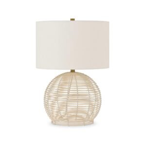 Evelyn&Zoe 21_ Coastal Rattan Table Lamp with White Drum Linen Shade
